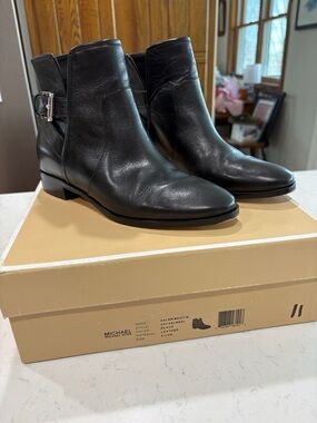 Michael Kors Women’s Black Leather Salem Ankle Boots with Side Buckle